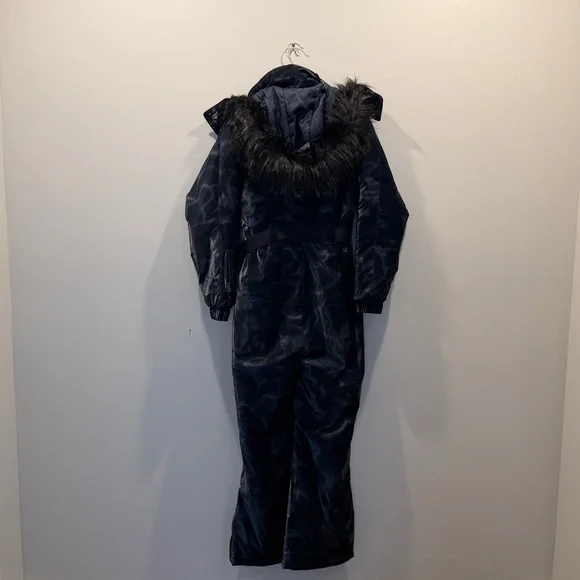 ASOS Navy Belted Ski Suit w/ Faux Fur Hood - Picture 10 of 12